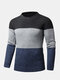 Mens Color Block Patchwork Crew Neck Knit Casual Pullover Sweaters - Navy
