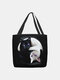 Women Black White Cats Shoulder Bag Handbag Tote - Black