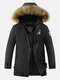 Mens Solid Winter Thicken Warm Zipper Fur Hooded Mid-Long Down Jacket - Black