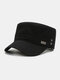 Men Cotton Metal Badge Decor Fashion Outdoor Military Hat Flat Hat Peaked Cap - Black