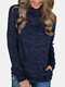 Casual High Neck Long Sleeve Plus Size Sweater with Pocket - Navy