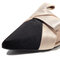 Leather Suede Pointed Toe Flats - Beige