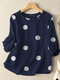 Dot Pattern 3/4 Sleeve Casual Crew Neck Blouse - Blue