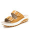 Candy Color Leather Buckle Metal Color Match Platform Beach Sandals Slippers - Yellow