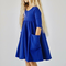 Solid Color Toddler Girls Long Sleeve Pocket Dress For 2Y-9Y - Blue