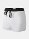 Mens Mesh Swim Trunks Arrow Pants Solid Color Breathable Sports Home Casual Shorts with Liner Pouch - White