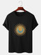 Mens 100% Cotton Sun Celestial Graphic Street Short Sleeve T-Shirts - Black