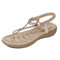 Women Casual Soft Rhinestone Clip Toe Sandals - Gold