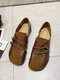 Women Casual Retro Hasp Soft Comfortable Flat Shoes - Dark Brown