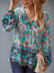 Vintage Floral Pattern Patchwork Knotted Loose Women Blouse - Green