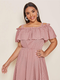 Dot Print Ruffle Off Shoulder Plus Size Holiday Dress - Pink
