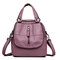 Women High-end Multifunction Soft PU Leather Handbag Double Layer Large Capacity Backpack - Purple