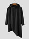 Mens Solid Color Patchwork Loose Mid Length Drawstring Pullover Hoodies - Black