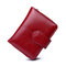 Women Oil Wax Leather Short Wallet 4 Card Slot Coin Purse - Wine Red