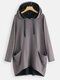 Pockets Stripe Irregular Long Sleeve Hoodie For Women - Grey