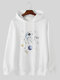 Mens Planet Astronaut Print Cotton Overhead Hoodies With Kangaroo Pocket - White