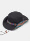 Men Cotton Linen Colorful Stripe Ethnic Pattern Patch Outdoor Sports Sunscreen Bucket Hat - Black