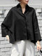Plain Lapel Loose High-low Hem Long Sleeve Casual Shirt - Black