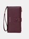 Women Faux Leather Fashion Multi-Slots Multifunction Solid Color Clutch Bag Brief Phone Bag - Wine Red