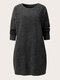 Plus Size Solid Color O-neck Pocket Casual Sweater Dress - Gray