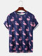 Mens Fashion Designer Flamingo Printed Short Sleeve T-shirt - Navy
