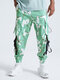 KOYYE Men Fashion Hip Hop Style Camo Print Flap Pocket Cargo Pants - Green