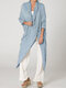 Винтажная асимметричная длинная блузка с длинным рукавом и воротником-ворсом - синий