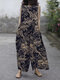 Plant Print Pocket Sleeveless Wide Leg Casual Jumpsuit - Navy