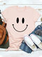 Casual Cartoon Smile Printed Short Sleeve O-neck T-Shirt For Women - Light Pink
