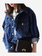 Solid Color Long-sleeved Denim Jacket - Blue