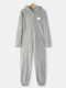 Plus Size Women Plush Christmas Patched Zip Front Hooded Onesies Pajamas - Gray2