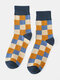 5 Pairs Unisex Cotton Color Contrast Small Squares Jacquard Warmth Medium Tube Socks - Navy
