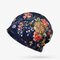 Women Flowers Cotton Lace Beanie Hat Ethnic Vogue Vintage Good Elastic Breathable Turban Caps - Blue