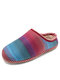 Women Colorful Stripes Stitching Closed Toe Soft Comfy Warm Home Slippers - Blue-purple Stripes