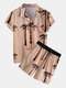 Mens Tropical Coconut Tree Print Revere Collar Holiday Two Pieces Outfits - Orange
