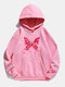 Butterfly Printed Long Sleeve Drawstring Hoodie For Women - Pink