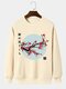 Mens Japanese Cherry Blossoms Print Crew Neck Pullover Sweatshirts - Apricot
