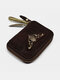 Men Genuine Leather Vintage Light Weight Key Bag Durable Interior Key Chain Holder Card Wallet - Brown
