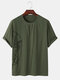 Mens Chinese Style Opera Face Print Linen Loose Short Sleeve T-Shirts - Army Green