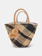 Straw Craft Comfy Handle Large-Capacity Pom-pom Decor Beach Handbag Cute Woven Bucket Bag - Black