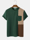 Mens Tricolor Patchwork Pocket Crew Neck Short Sleeve T-Shirt - Green