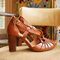 Women Solid Color Buckle Crossing Band High-heeled Shoes - Brown