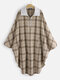 Plaid Irregular Patchwork Cape Coat For Women - Khaki
