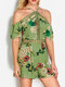 Floral Print Halter Hollow Short Sleeveless Casual Romper for Women - Green