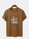 Mens Letter Tape Graphic Crew Neck Casual Short Sleeve T-Shirts - Brown