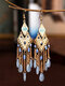 Vintage Diamond Stitching Rice Bead Tassel Earrings - Blue