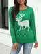 Jacquard Christmas O-neck Long Sleeve Knitting Sweater - Green