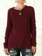 Solid Color Stringing Long Sleeves O-neck Loose Knitted Sweater - Wine Red