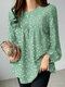 Lässige Bluse mit Allover-Blumendruck und Rundhalsausschnitt für Damen - Grün