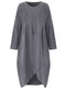 Einfarbig O-Ausschnitt, lange Ärmel, asymmetrischer Midi-Saum Kleid - Grau